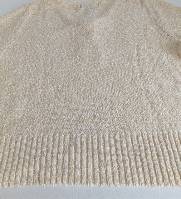 Vintage Carole Litty Boucle KNIT TOP Short Sleeve Yellow Cream Sz M 90s Feminine - Picture 8 of 12